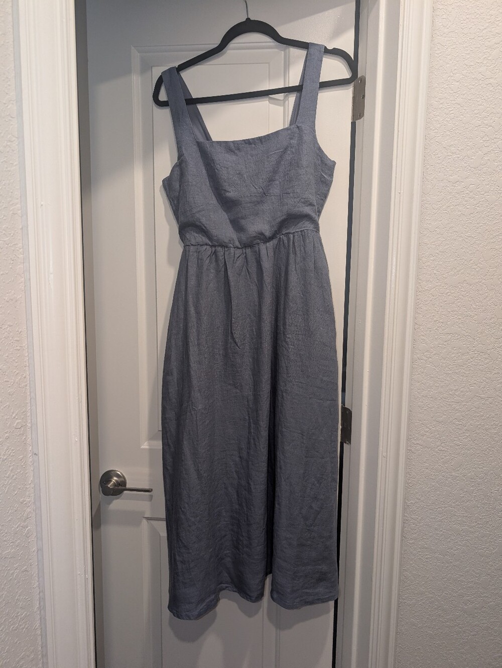 Quince Slate Blue Sleeveless Square-Neck Midi Dress